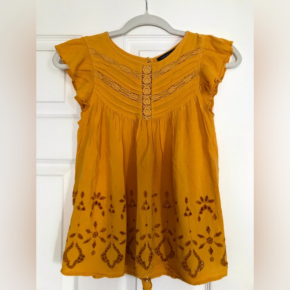 American Eagle Gold Embroidered Top XS